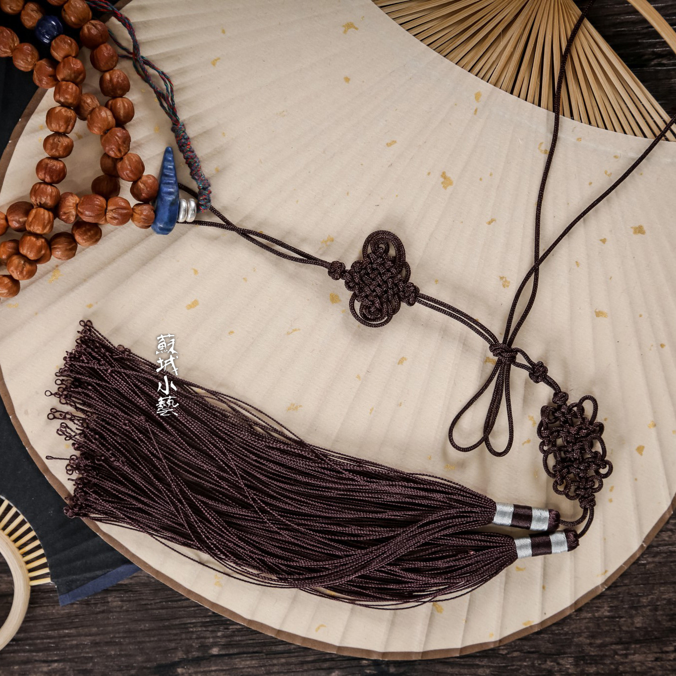 中国结背云流苏佛珠手串中长手工咖啡色中国结