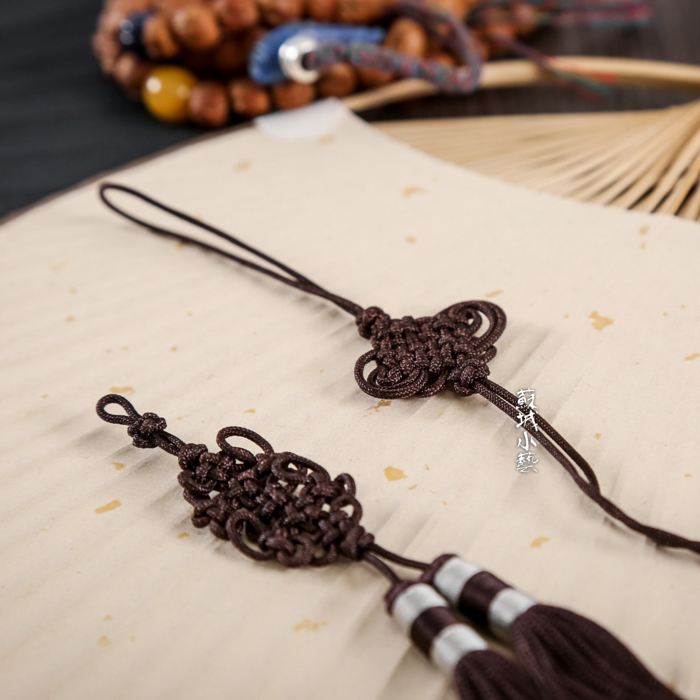 中国结背云流苏佛珠手串中长手工咖啡色中国结