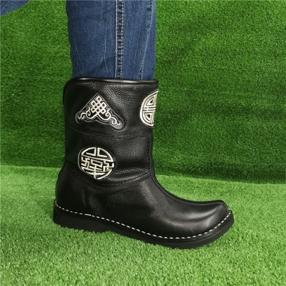 蒙古骄鹰新品原创设计马靴牛皮元素男款短靴时装靴