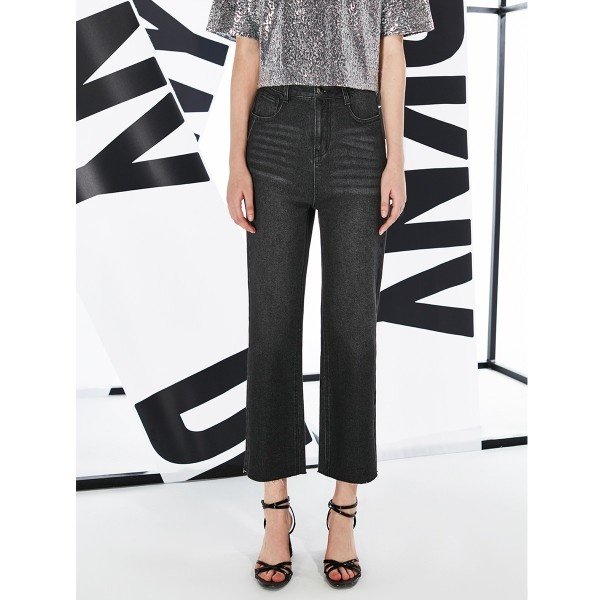 dkny新款女士高腰直筒弹力通勤休闲九分牛仔裤牛仔裤