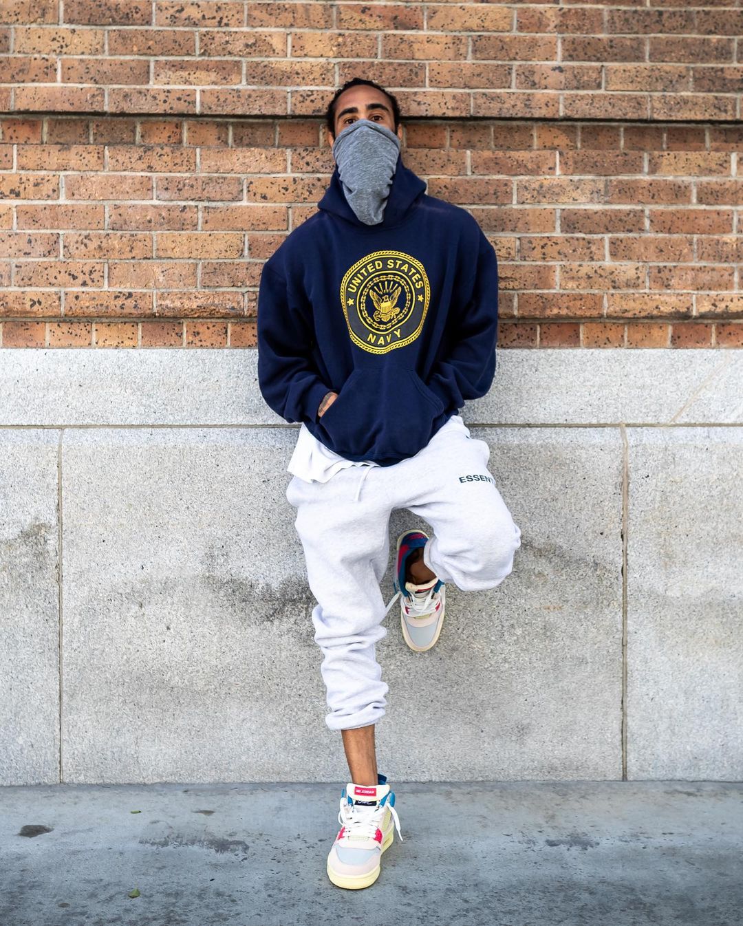 navy vintage jerry同款fog高街反光字母印花海军蓝连