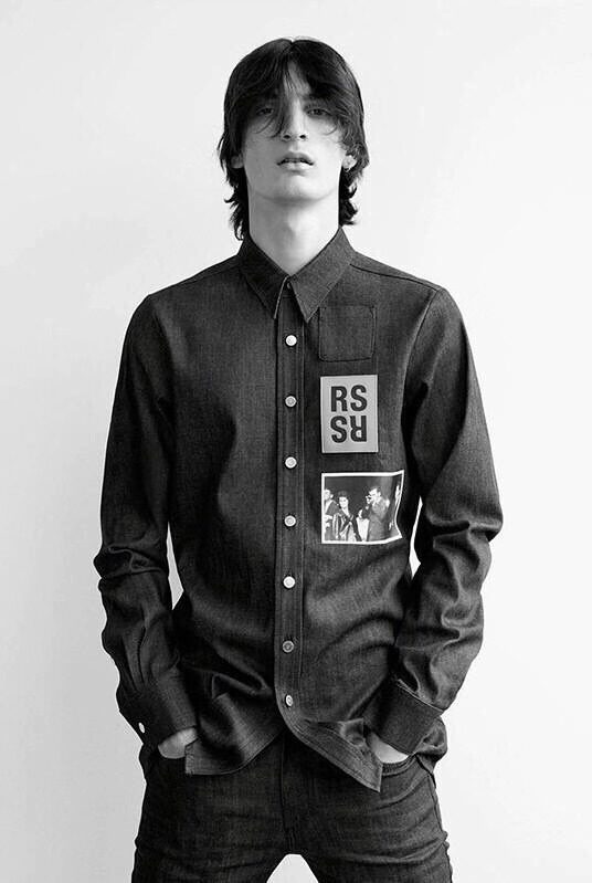 raf经典simons牛仔外套贴画印花原色牛仔衬衫夹克外套宽松休闲款