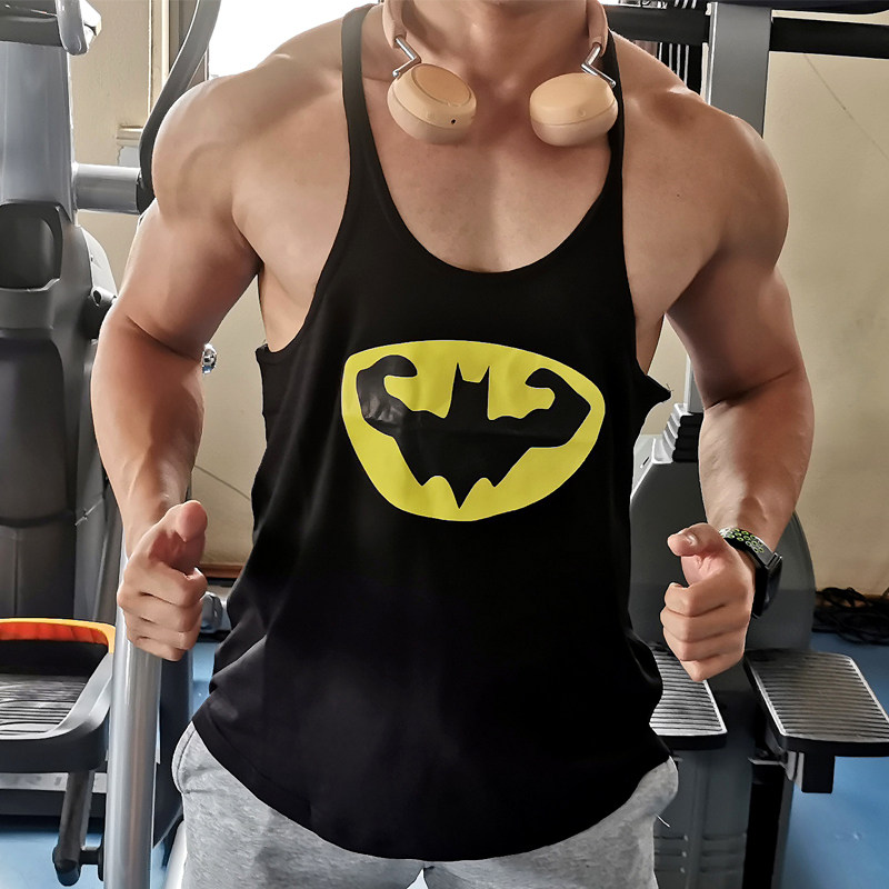 男士健美宽松背心肌肉男撸铁低胸露胸背心健体健身工字细肩带无袖