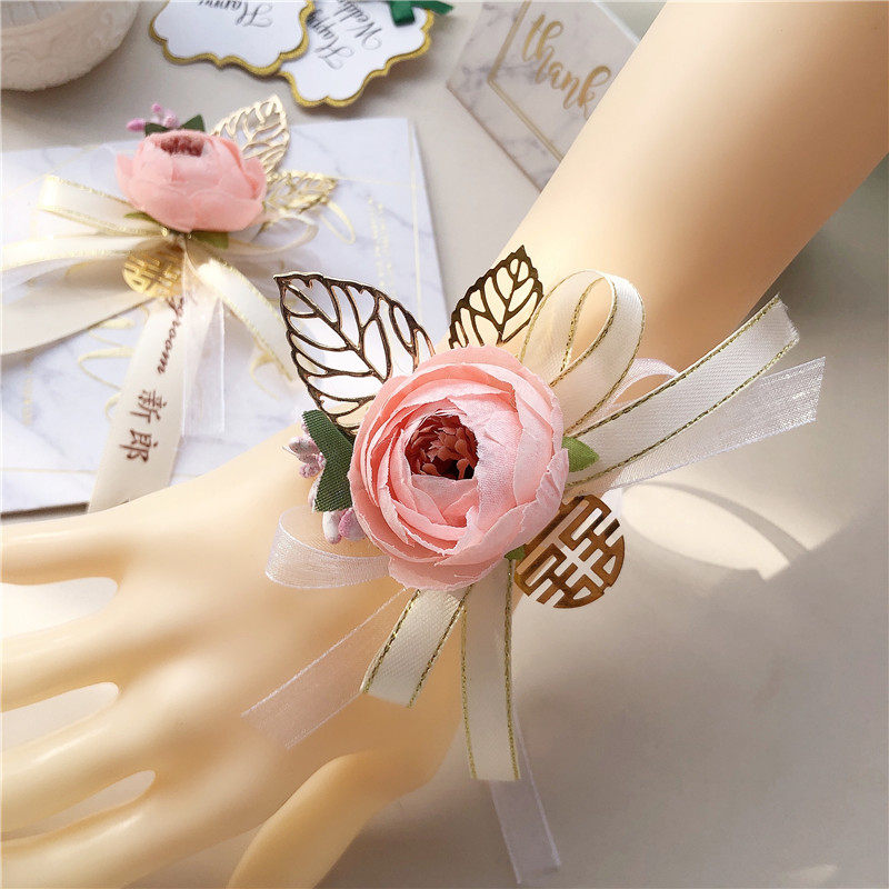 多色茶玫仿真花胸花手腕花手花新娘新郎父母伴娘伴郎结婚礼贵宾花