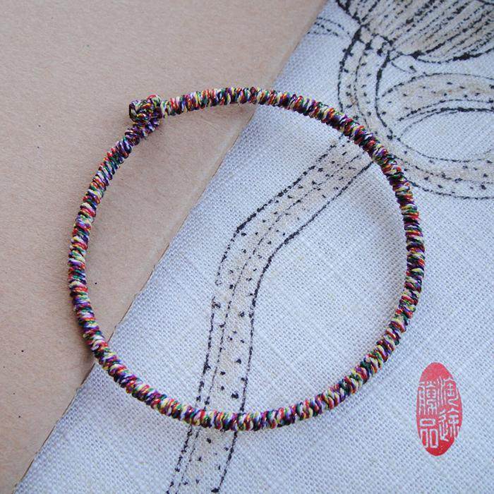 觉源密宗藏式九乘金刚结正七色色加金丝佛线手链