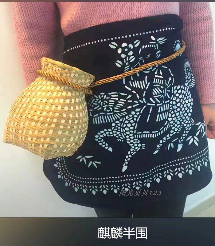 蜡染成人围裙防污纯棉复古采茶女服服务生半围围裙