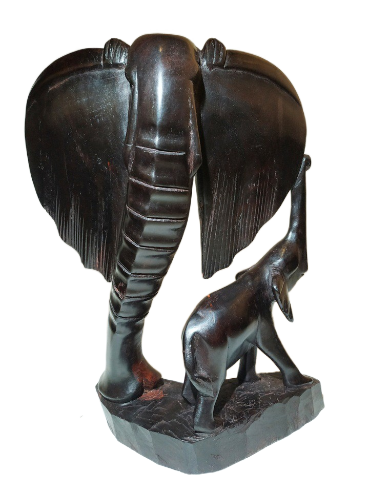 非洲原装黑木木雕摆件大象母子乌木手工手工制木雕