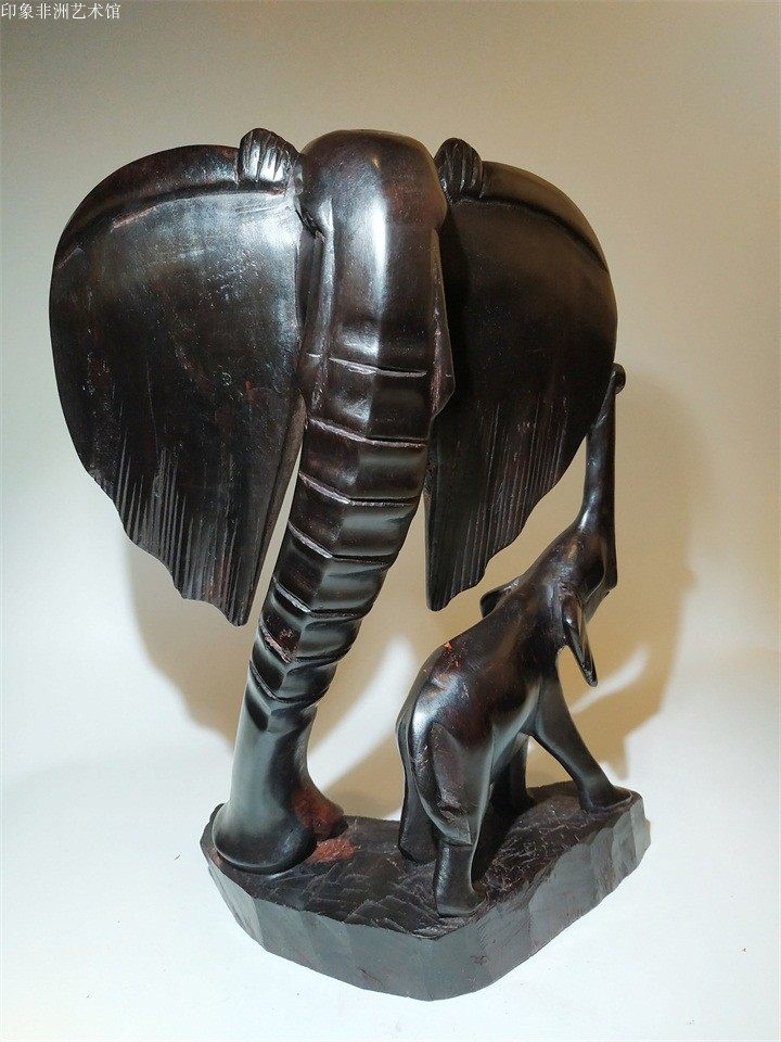 非洲原装黑木木雕摆件大象母子乌木手工手工制木雕