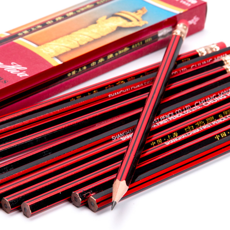 铅笔中华12支装华牌6151上海学生木制hb橡皮铅笔