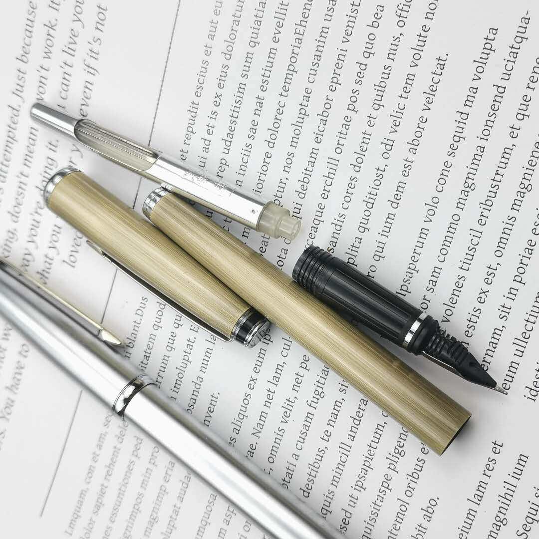 钢笔笔杆贵冠古铜刀锋尖明尖全金属学生收藏钢笔