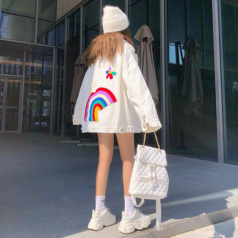 欧州站2022新款宽松立体刺绣彩虹女