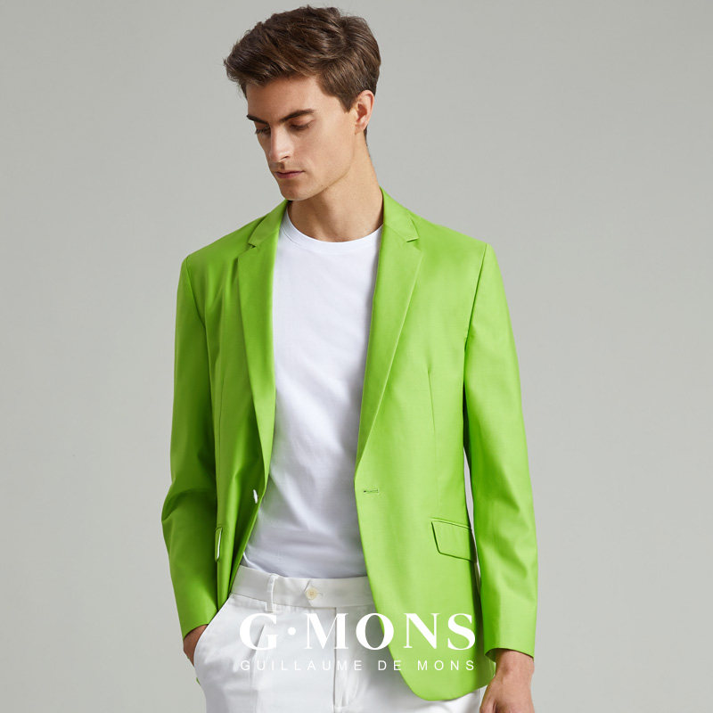 吉约蒙商务休闲绿色西装上衣修身西服外套上班西服