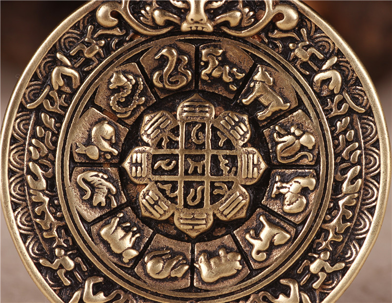 西藏莲师九宫八卦牌纯黄铜男女复古民族风项链项坠