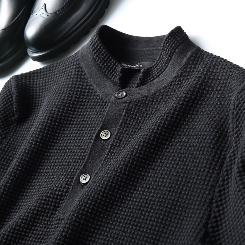春季新款羊毛棉混纺男时尚修身立领套头针织衫长袖羊毛衫 毛衣男