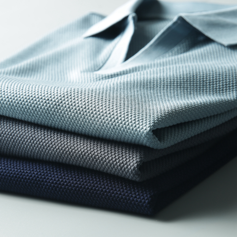 夏季新款新疆纯棉菠萝纹横机翻领纯色男士商务休闲修身短袖T恤