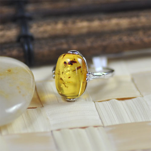 青柠醇美波罗的海波兰天然琥珀冰透花珀椭圆戒指手饰