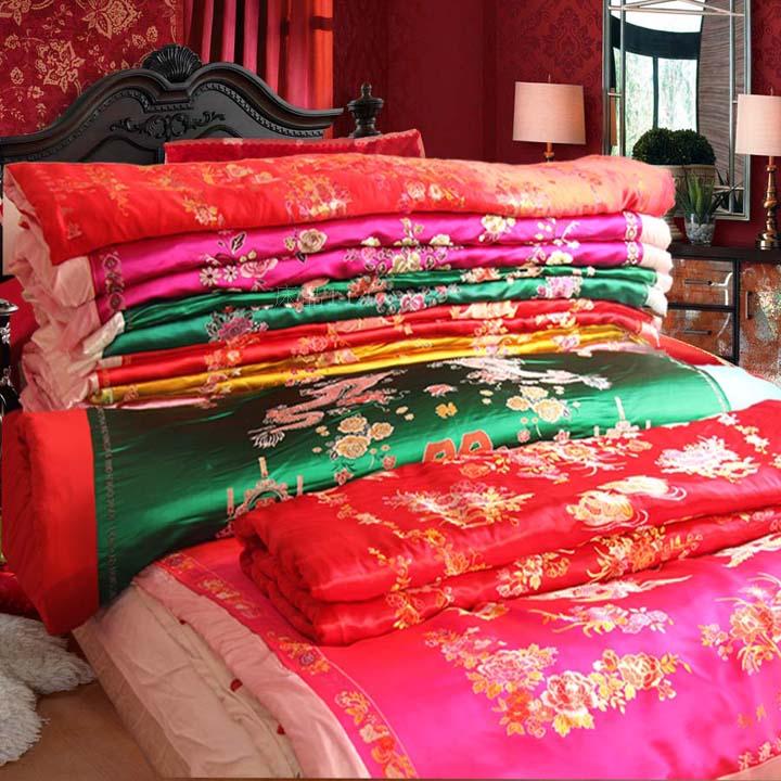 真丝软缎被面杭州丝绸被套绣花老式结婚被罩被套定制