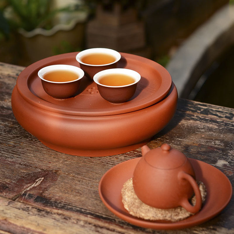 茶盘功夫雕刻梅花朱泥潮汕茶船手工茶道