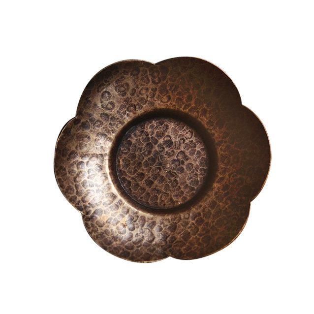 仿古杯垫纯铜黄铜茶杯托杯托手打锤目纹小号茶托