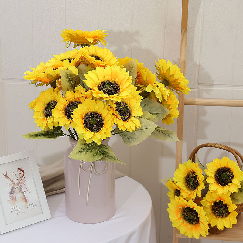 仿真5头向日葵大把假花装饰塑料花束客厅餐桌仿真花