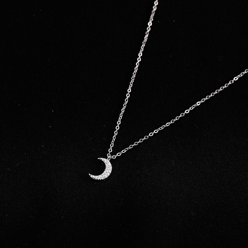 纯银小月亮项链2021锁骨夏季黑色月牙吊坠颈链项链