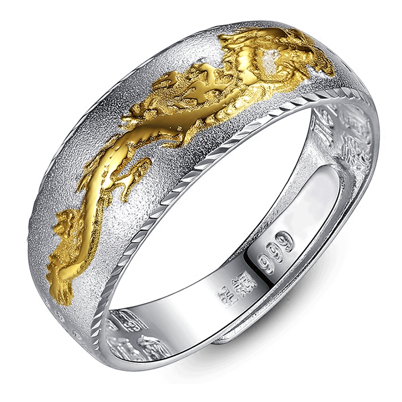 999纯银情侣龙纹戒指 开口可调大小足银戒子霸气指环学生个性潮人