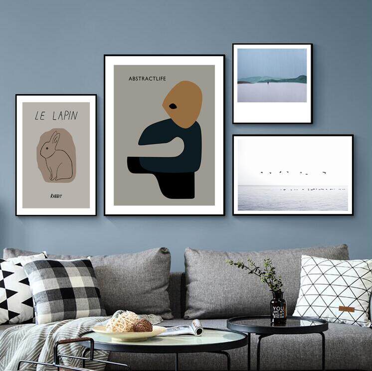北欧风格客厅背景墙画ins小众线条装饰画餐厅挂画卧室床头壁画