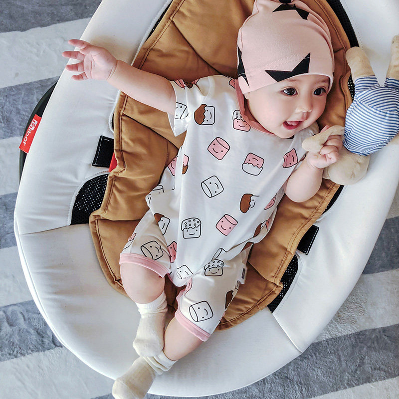 夏天男婴儿连体衣服女宝宝短袖 夏季 夏装 0一1岁半女宝睡衣薄款 六月