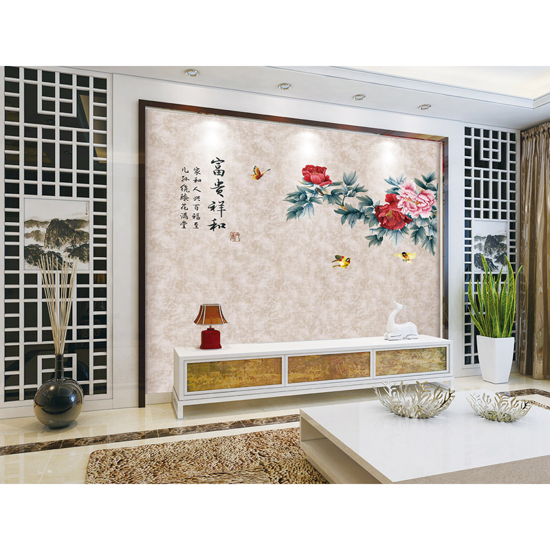 定制独秀背景墙墙布中式牡丹独绣背景壁布客厅定制壁画