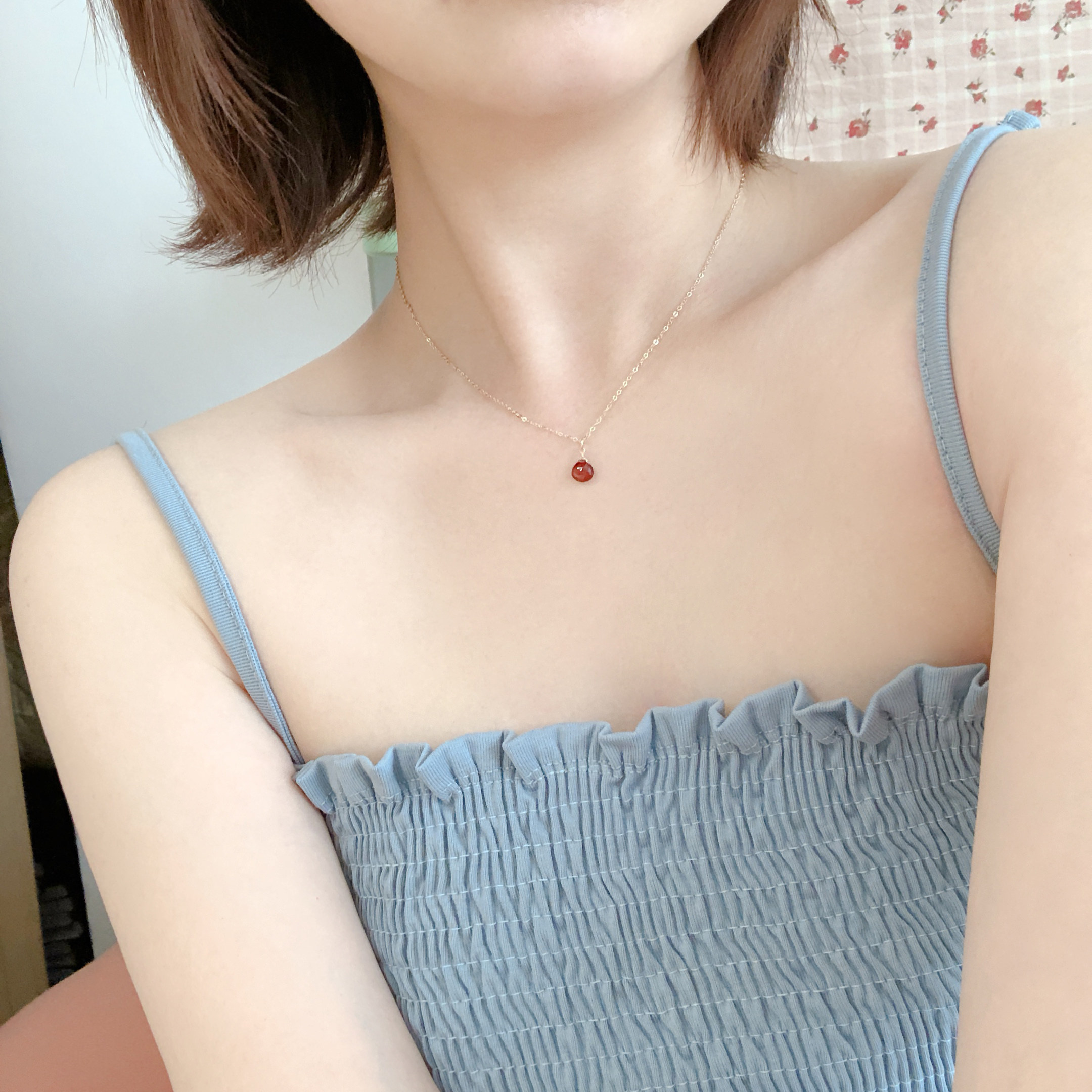 朱砂の痣or红玫瑰莫桑比克纯天然石榴石纯银14k包金项链