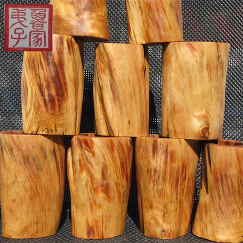 琥珀东北松明满油全通透实木复古笔筒办公室桌面根雕