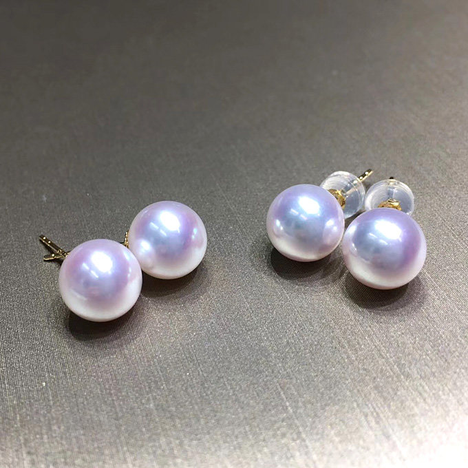 日本天女akoya天然海水珍珠耳钉18k金正镜面耳饰