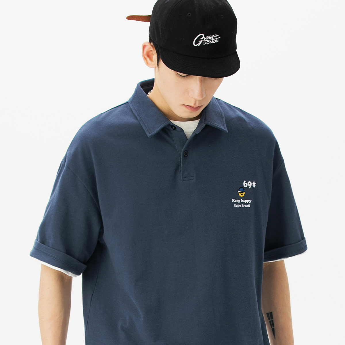 夏季翻领polo衫男短袖T恤男潮牌个性时尚潮流体恤衫宽松百搭半袖