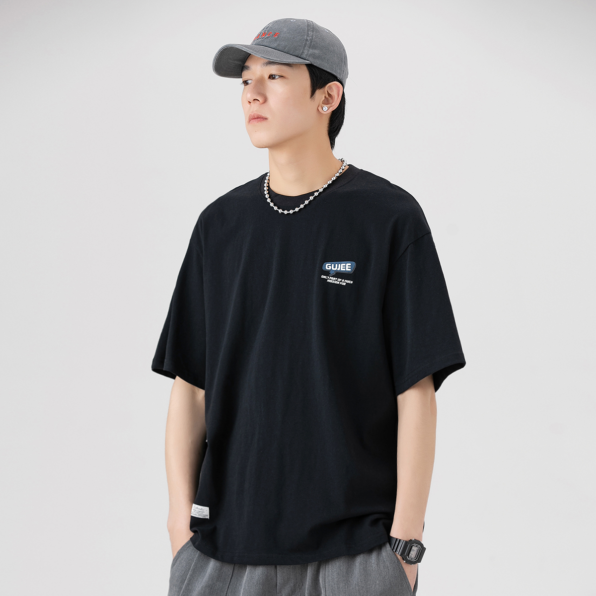 夏季短袖T恤男简约百搭半袖打底上衣2022新款潮牌宽松休闲体恤衫