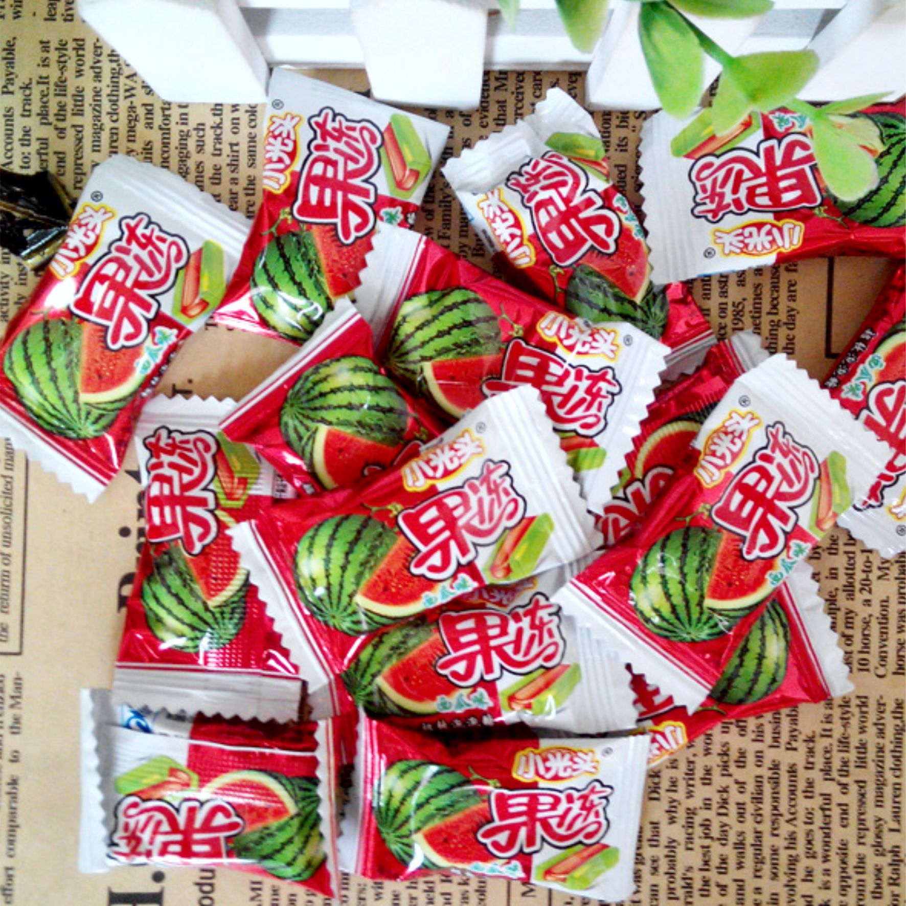 零食小光头果冻西瓜泡泡糖540g桶约150颗8090童年糖果