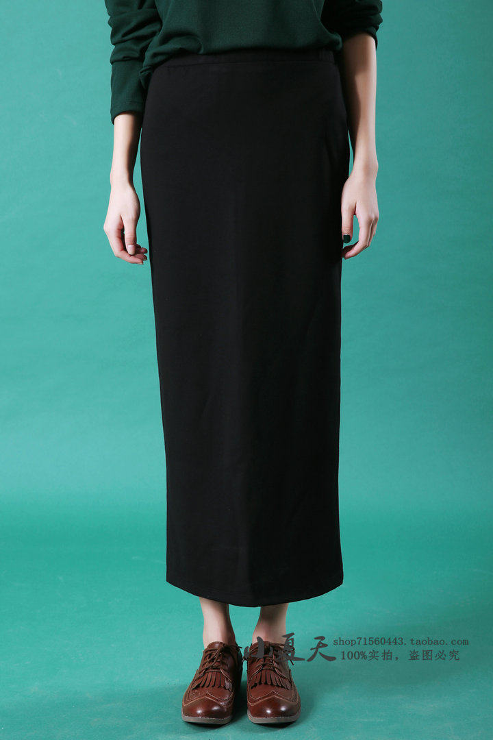 半身裙女中长款开叉直筒黑色铅笔一步罗马棉大码半身裙