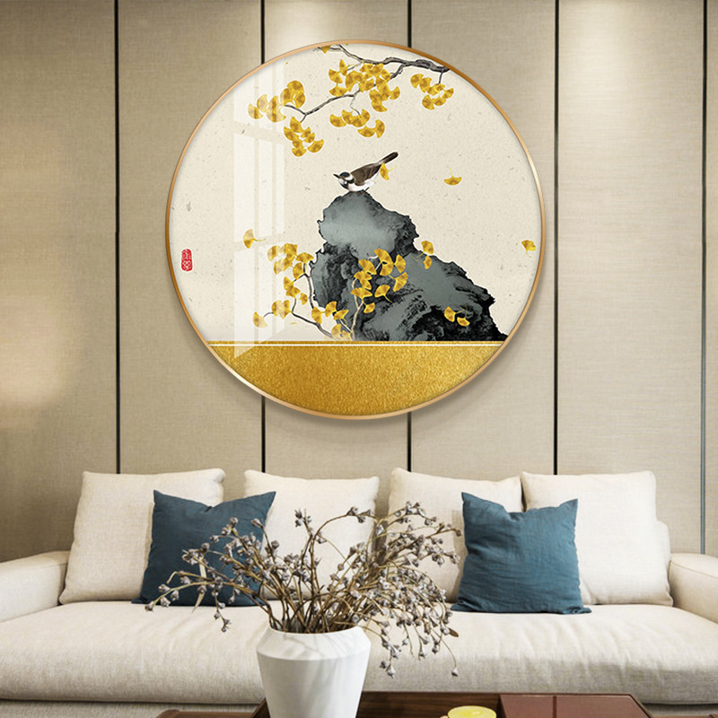 圆形进门壁画瓷画轻奢餐厅客厅挂画装饰画玄关现代装饰画