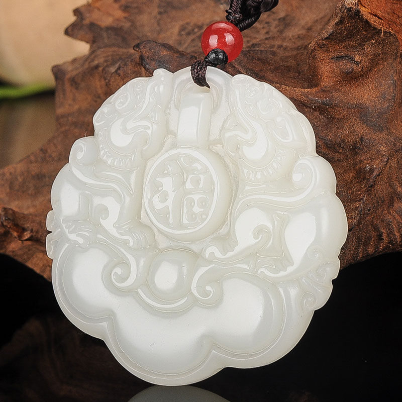 和田玉双貔貅吊坠白玉碧玉玉福挂件如意玉坠颈饰