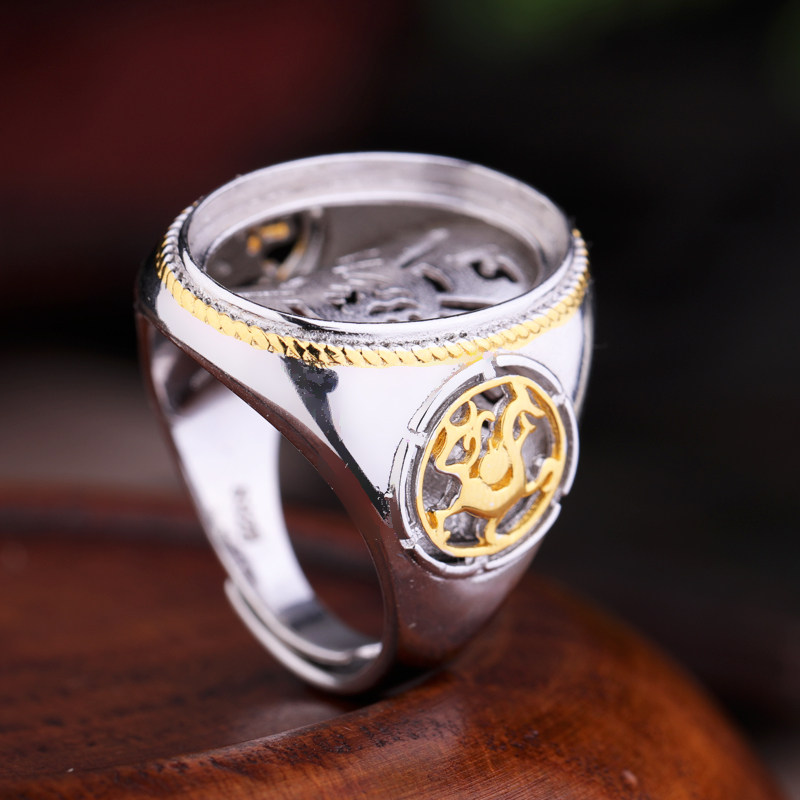 戒托s925纯银戒指空托封底男士镶嵌绿松松石戒指