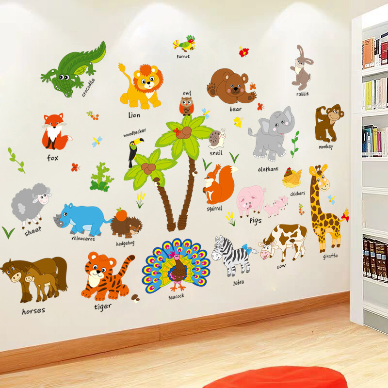 卡通早教墙贴儿童幼儿园可爱动物宝宝卧室走廊墙贴
