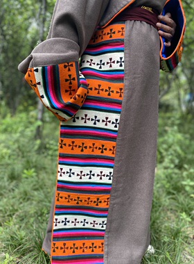 0新款藏族藏式民族风博拉锅庄舞裙西藏服装女拉萨旅拍氆氇花边藏袍单