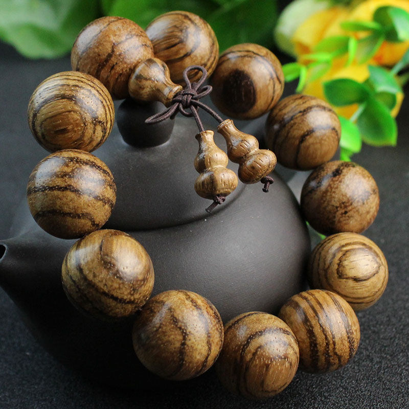 包邮越南沉香香木手串白沙虎皮文玩佛珠男女手链