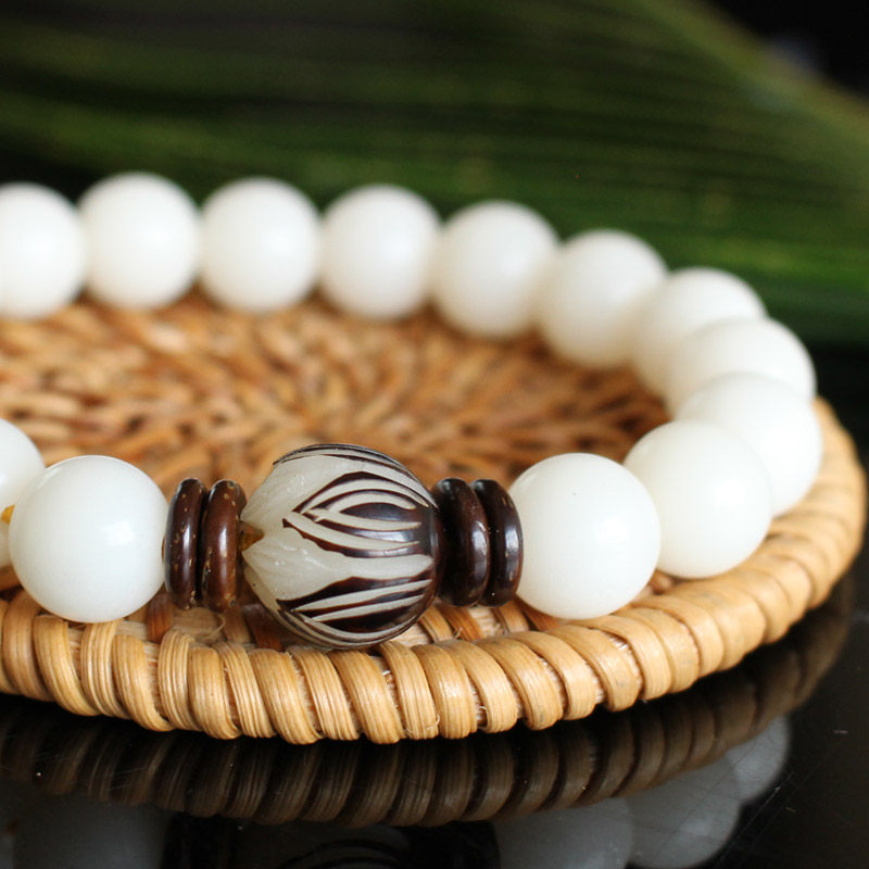 原创天然白菩提根手串雕莲花菩提椰壳佛珠手链男女情侣饰品直批