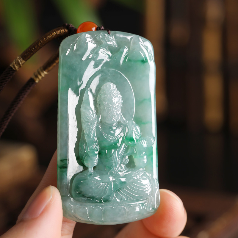 祥祯福不动明王天然翡翠吊坠冰糯种阳绿挂件阳红华大师孤品