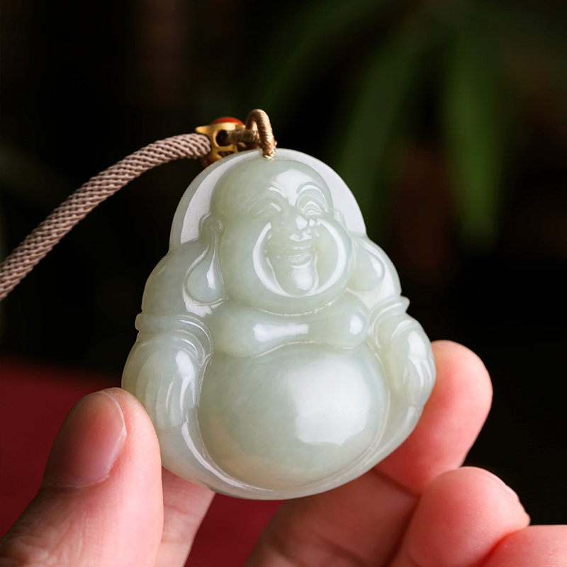 祥祯福和田玉吊坠女玉佛挂坠天然青玉笑佛大肚弥勒佛玉坠配挂绳