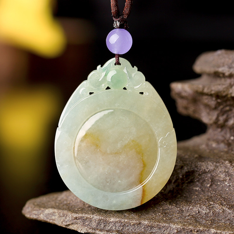 祥祯冰糯种挂件翡翠吊坠黄加绿滚滚财源雕刻升龙颈饰