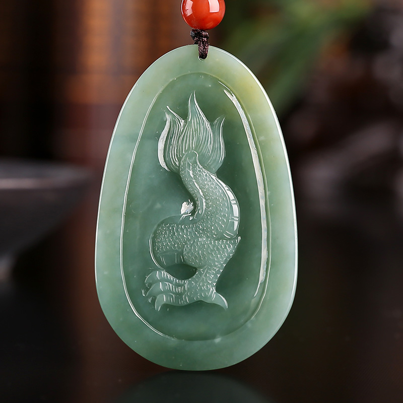 祥祯天然翡翠挂件御龙观音蓝水龙牌翡翠吊坠玉雕颈饰