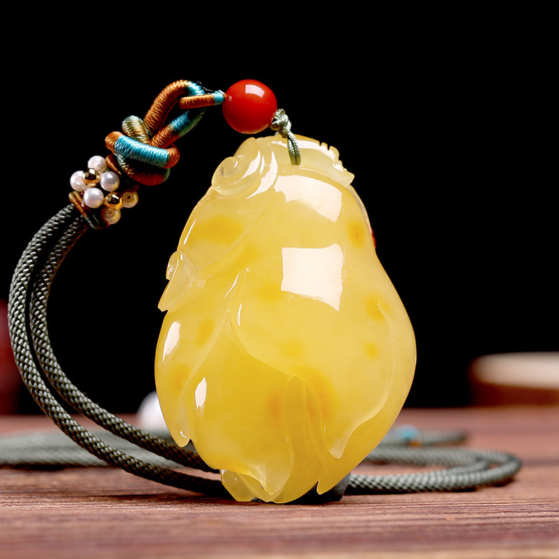 祥祯鸡油推荐品鉴挂件玉兰花黄玉吊坠蜜蜡天然颈饰