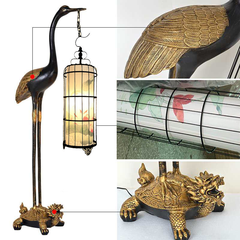 创意中式仿古龟鹤延年落地灯仙鹤鸟笼灯树脂古典门口酒店茶楼客厅