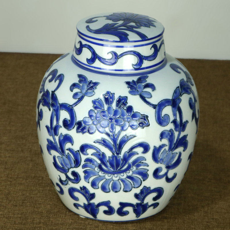 青花瓷景德镇陶瓷罐新中式古典花瓶创新装饰圆罐摆件花瓶